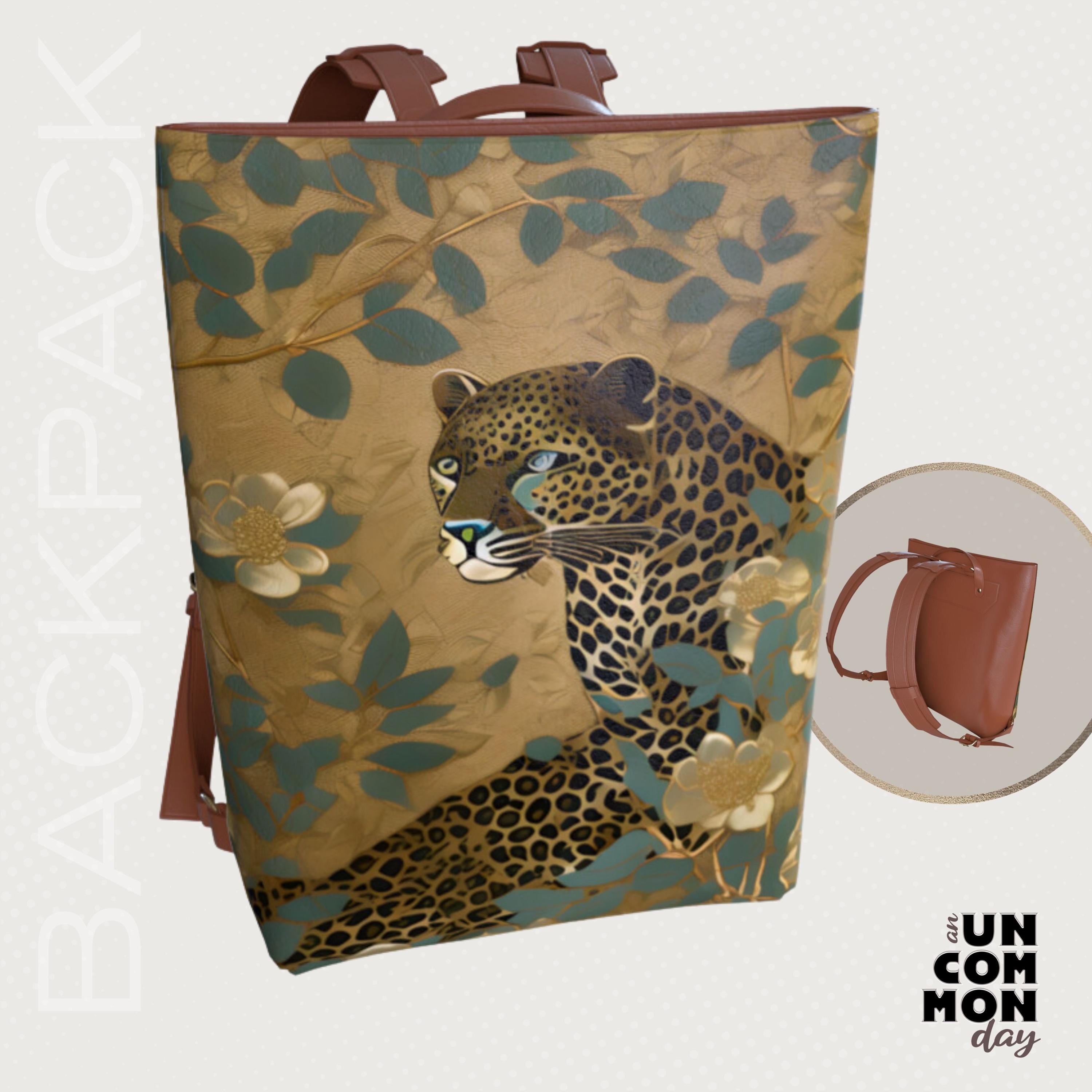 NEW Trendy Tan Leopard Animal Print Backpack Bag Handbag Vegan Leather Large Amazon.com: Montana West Wrangler Leopard Backpack Purse for  main image 4