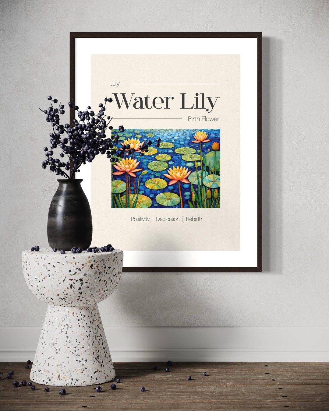 Water Lily July Birth Flower Art, Botanical Wall Print - Etsy