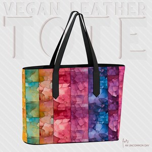 Aesthetic Tote Bag - PU Leather Tote With Pockets - Market Bag, Mom Bag, Library Bag, Beach Bag, Laptop Totebag - Rainbow Mosaic