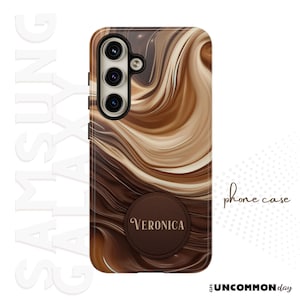 Marble Art Samsung Galaxy Case, Personalized Chocolate and Caramel Swirl Phone Cover, Custom Name Case, Abstract Earthy Design