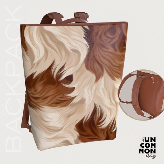 Faux Fur Vegan Leather Backpack: Boho Art Travel Bag - Etsy display picture 2
