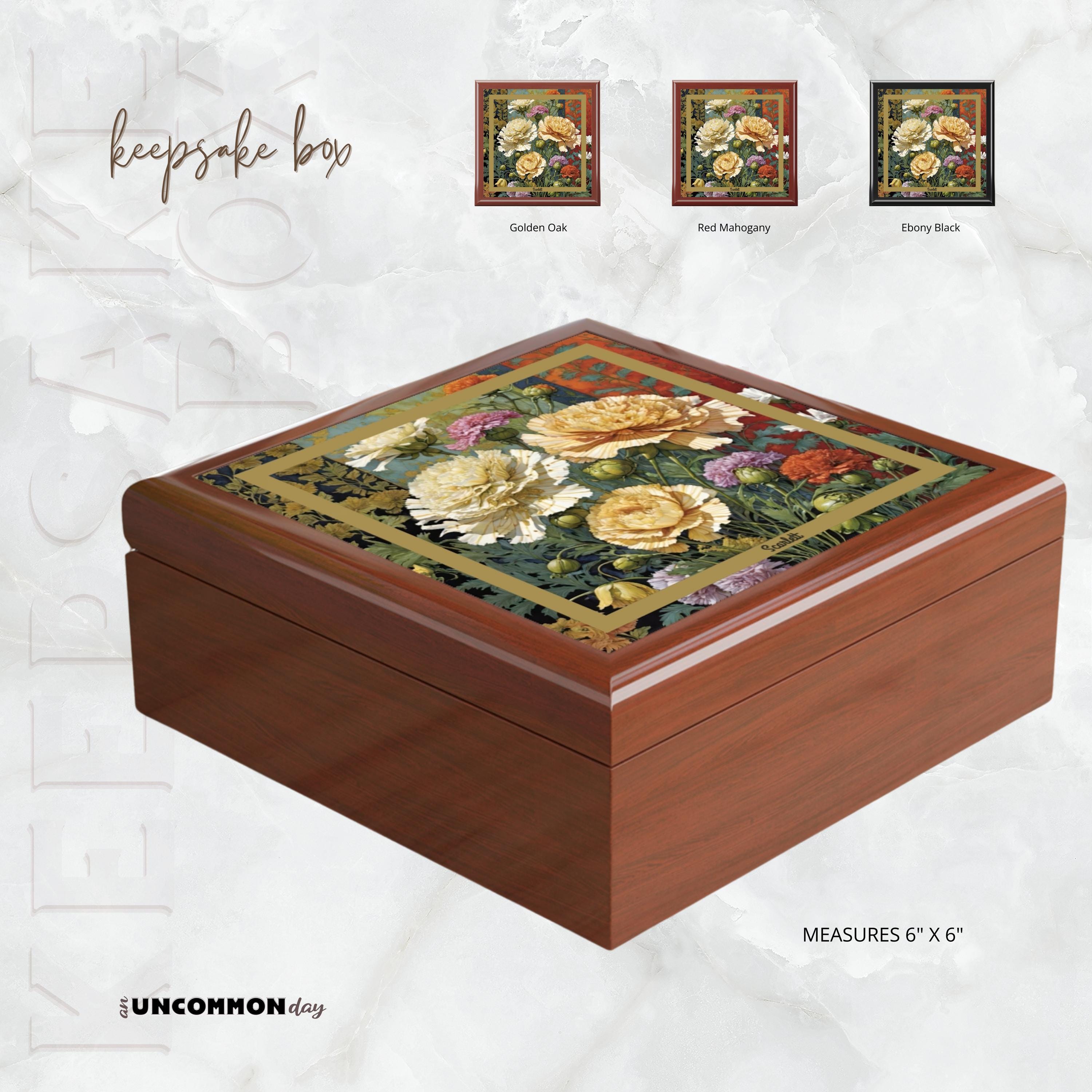 Personalized Floral Keepsake Box, Botanical Trinket Storage, Wooden ...