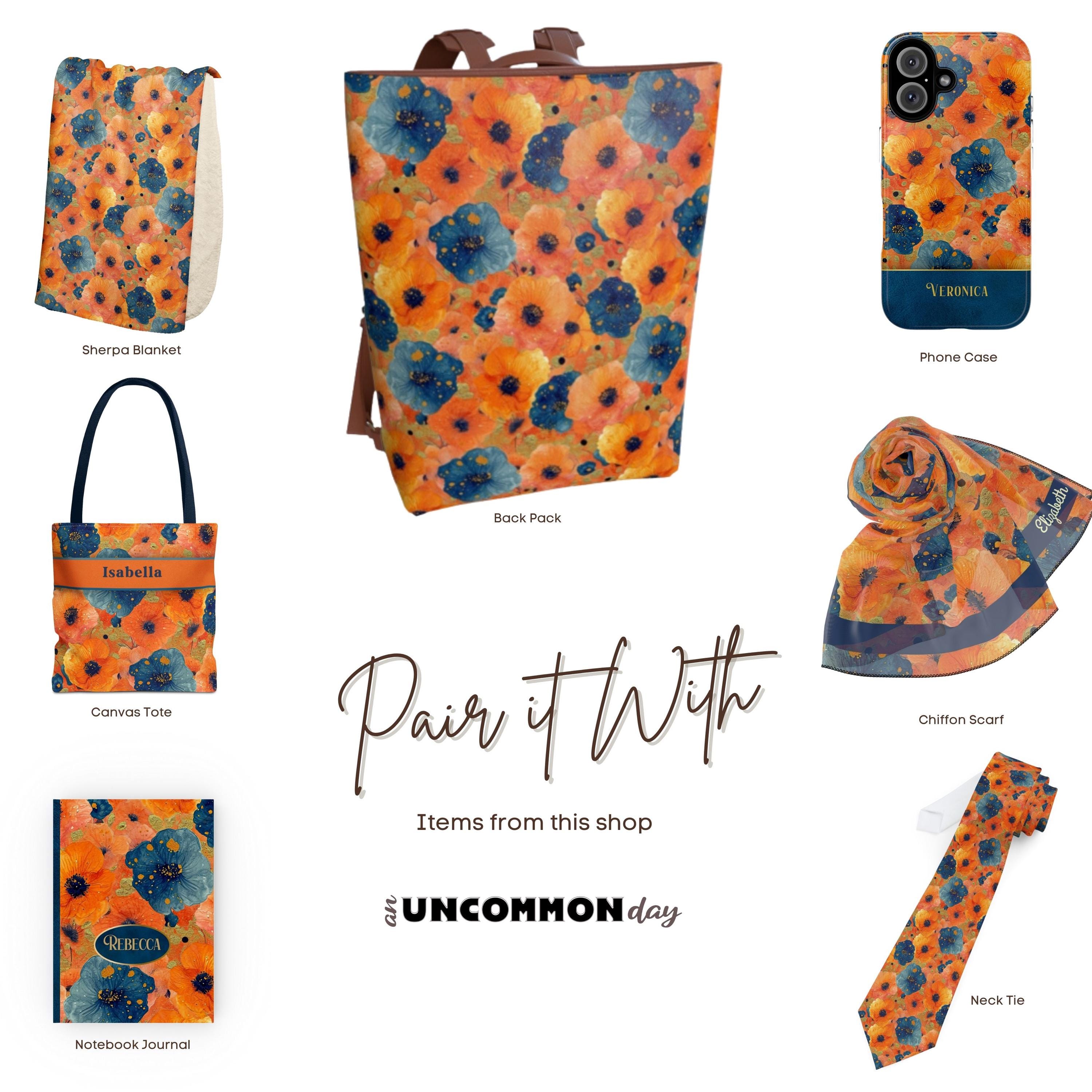 Retro Floral Vegan Leather Backpack | Boho Orange Print Travel Bag | Colorful Sc Vibrant Floral Print Backpack: Colorful Flowered Travel Bag  main image 4