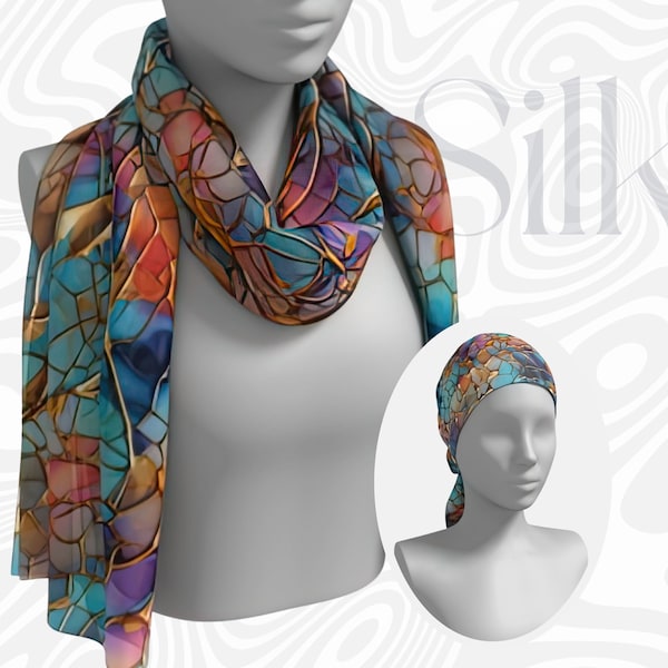 Silk Scarf "Enigmatic" - Silk Scarf Gifts -  Wear Long Scarf for Hair, Neck Scarf, Chemo Scarf, Turban, Dupatta, Hijab