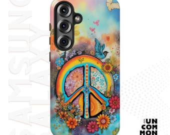 Peace Sign Samsung Case: Boho Floral Hippie Art Design
