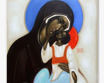 Eleusa, Mother of God, framed canvas print, contemporary icon