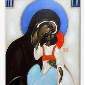 Eleusa, Mother of God, framed canvas print, contemporary icon