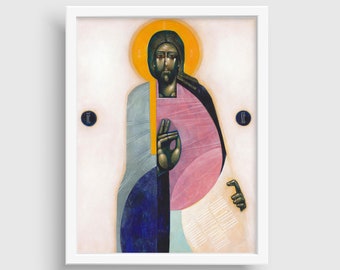 Gesù Cristo, Pantocratore, stampa su tela incorniciata, icona moderna, Greta Leśko