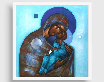 Eleusa, Theotokos, Mother of God, framed canvas print, contemporary icon