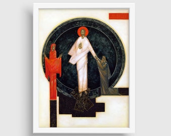 Resurrection of Jesus Christ icon, framed canvas print, modern icon, Greta Leśko