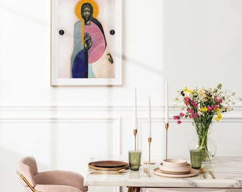Impression d'art icône Christ Pantocrator, art chrétien moderne, édition limitée