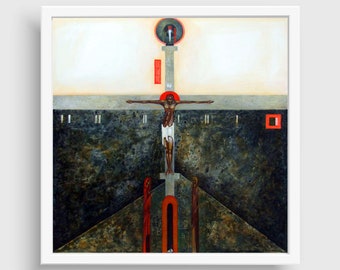 Crucifixion of Jesus Christ, framed canvas print, Greta Leśko, modern icon