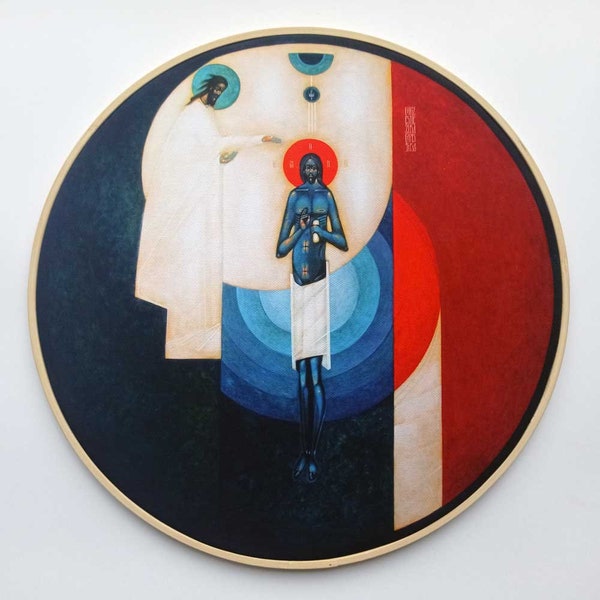 Baptême du Christ, impression sur toile encadrée, Greta Leśko, icône moderne de la Théophanie