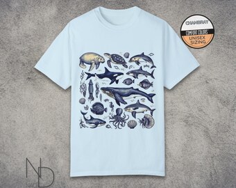 Vintage Effect 90s Tattoo Sea Animal Shirt, Retro Ocean Nature Shirt, Sealife, Ocean, Whale, Orca, Turtle, Dolphin Shirt, Unisex Adult Tee