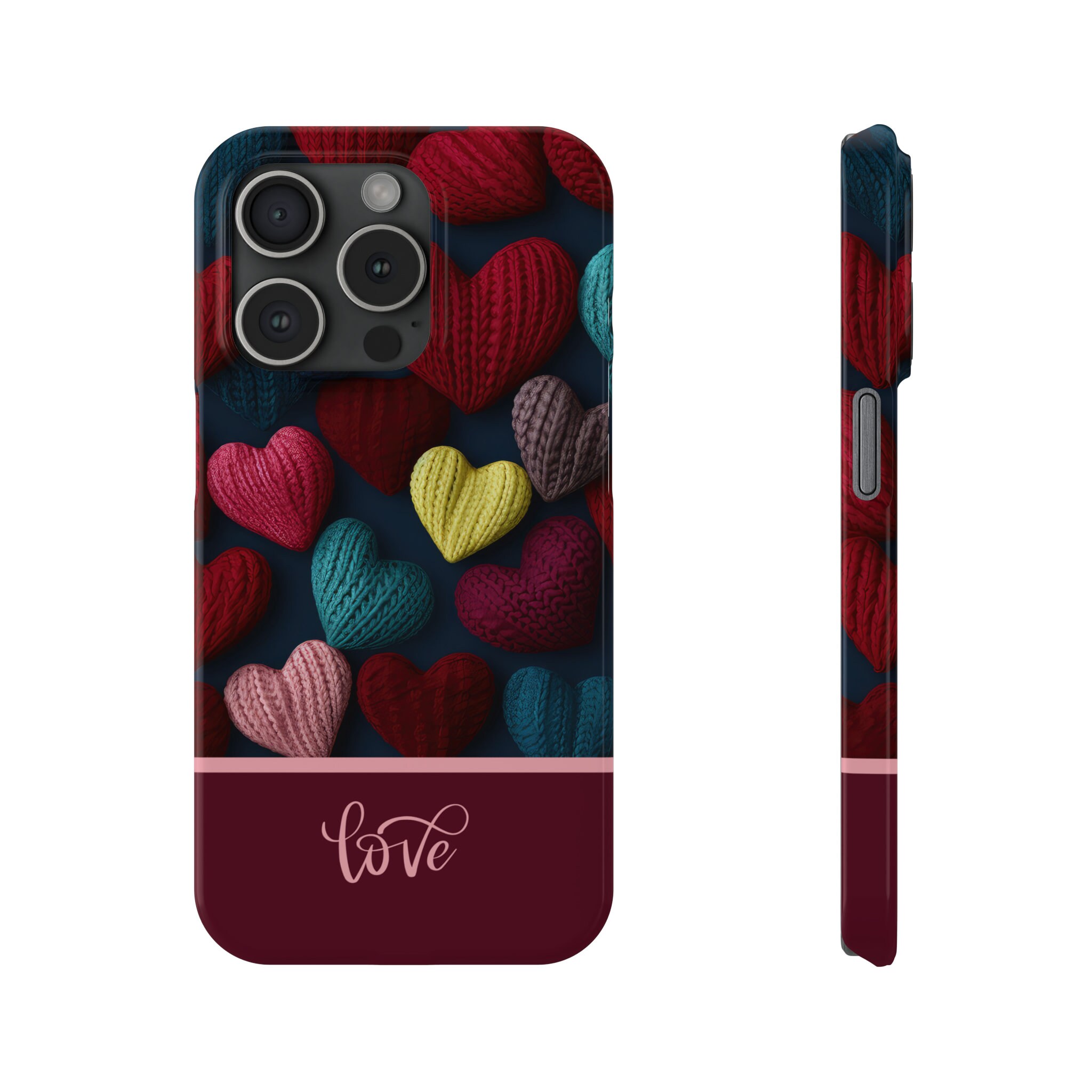 3D Effect Knit Hearts iPhone Case, Aesthetic Case, Valentine's Day
