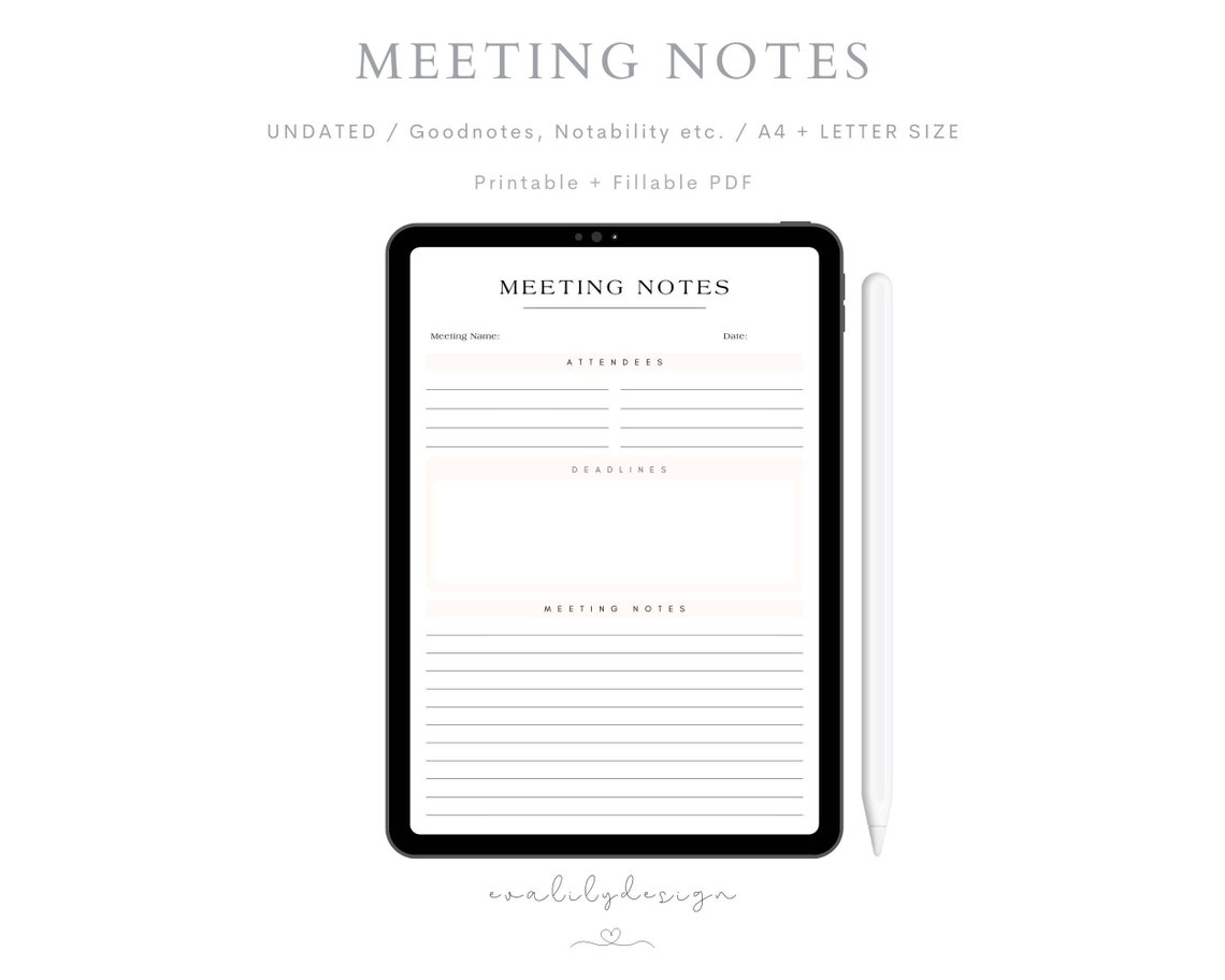 Meeting Notes Template Printable Meeting Minutes Meeting Agenda 