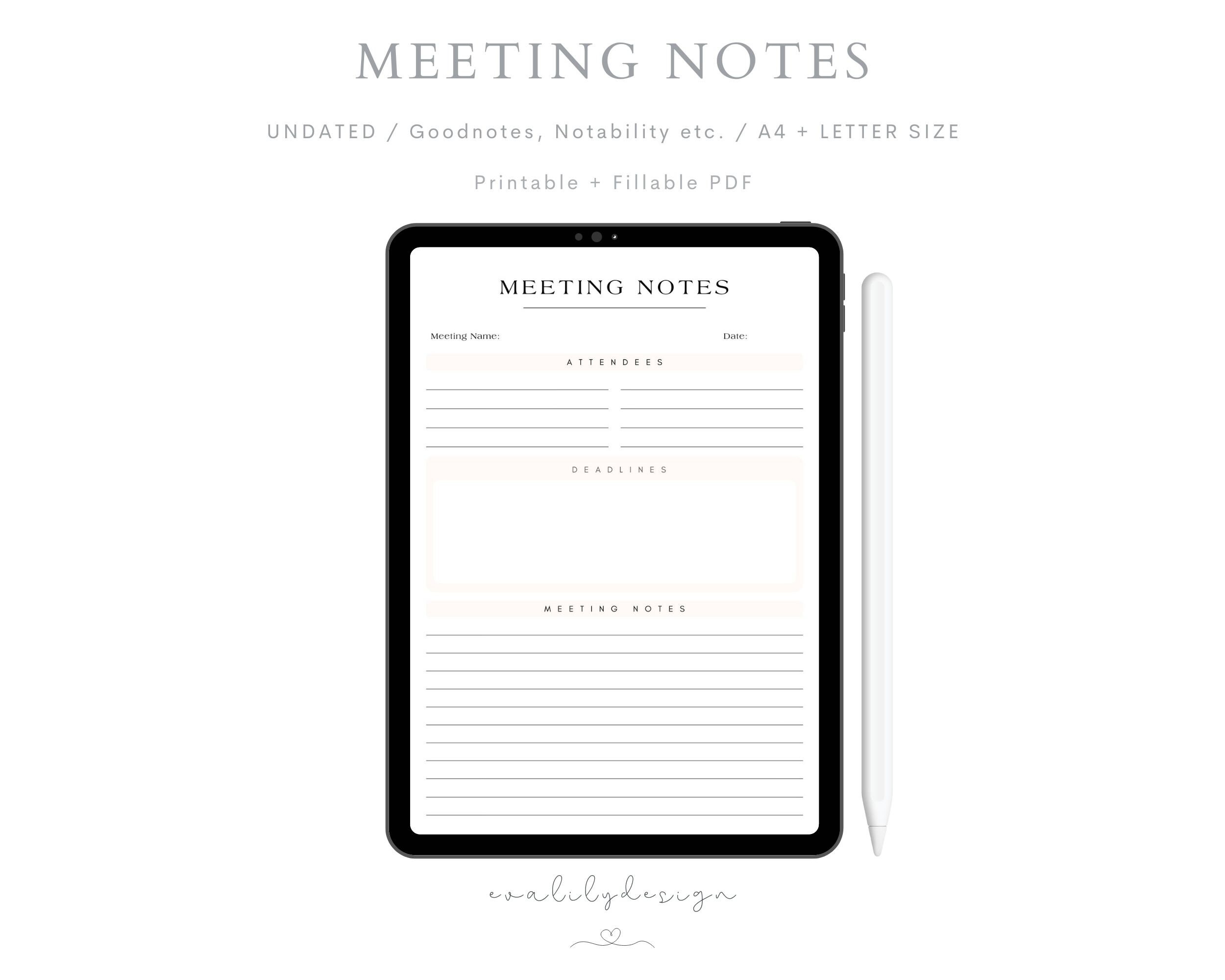 Meeting Notes Template Printable Meeting Minutes Meeting Agenda 