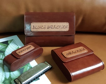 Handmade Leather harmonica case,Harp case,Leather mouth organ holder,Blues harp case, Custom harmonica case,Leather blues harp holder