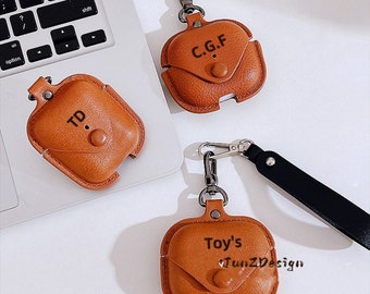 Customized Leather AirPods Case, AirPods 1/2/3/pro/pro2 Case, Personalized AirPods Leather Case, Retro Leather Case For AirPods