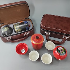 Customized Oriental Traditional Aesthetic Tea Set, Personalized Leather Storage Tea Set, Travel Tea Set With Leather Case