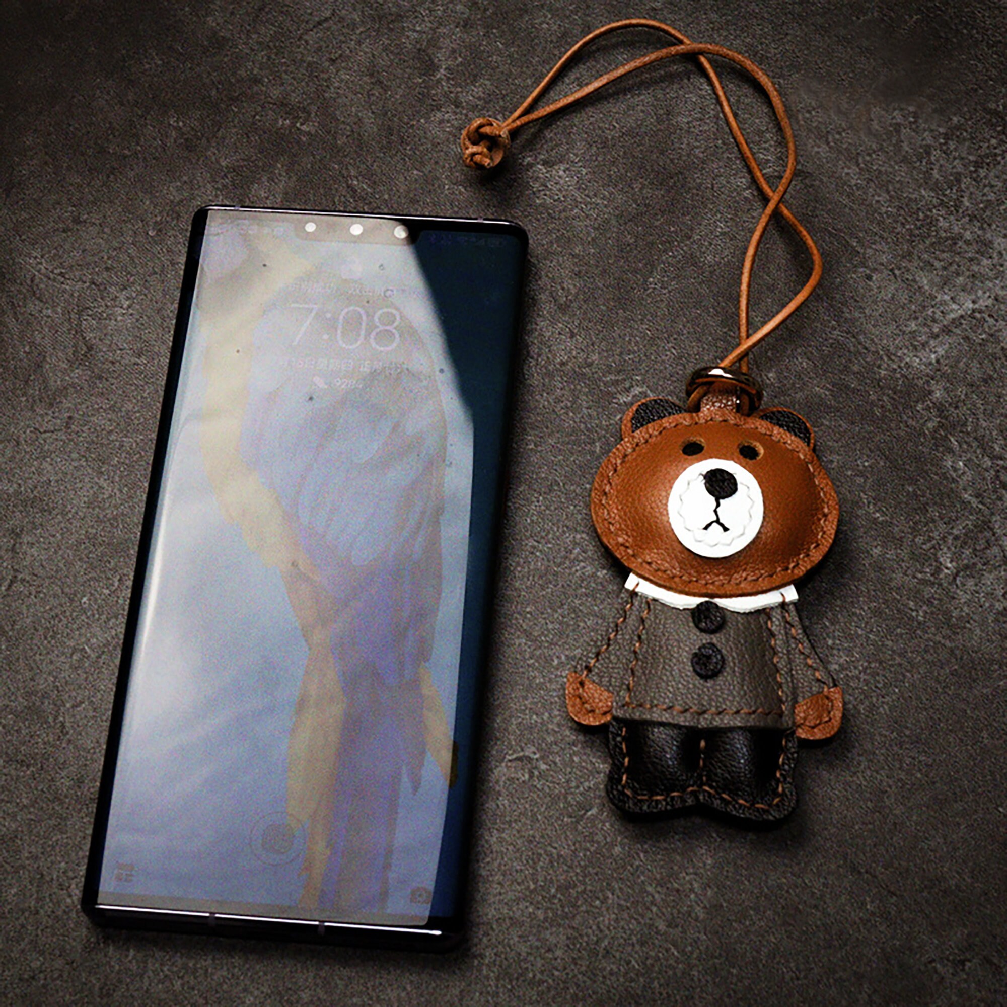 Cute Brown Bear Bag Charm, Top-grain Handmade Leather Purse Charm ...