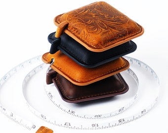 Ruban à mesurer portable en cuir véritable de forme ronde ou rectangulaire, mesure en cuir de 60 pouces / 150 cm, ruban à mesurer de poche