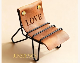 Personalized Leather Phone Stand, Handmade Desk Phone Holder with Custom Engraving, Minimalist Gift for Office and Home