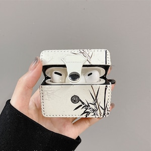 Personalized Oriental Ink Painting AirPods Case, Ink and Bamboo Painting Leather AirPods Case, Suitable For AirPods1/2/3/Pro/Pro2