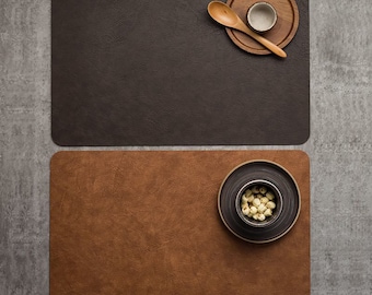 Updated! Bigger Size!Elevate Your Dining Experience with Laser Engraved Personalized Leather Placemats - 18x12 Inches, 4 Color Options