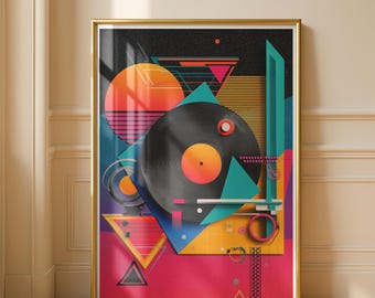 80年代レトロレコードポスター、ビニールウォールアートプリント、音楽好きのための装飾、ヴィンテージ風アートワーク、懐かしいギフト