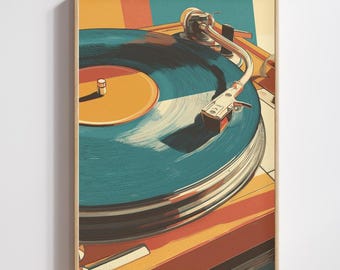 レコードプレーヤーアートポスター I カラフルなビニールプリント I レトロな音楽ウォールアート