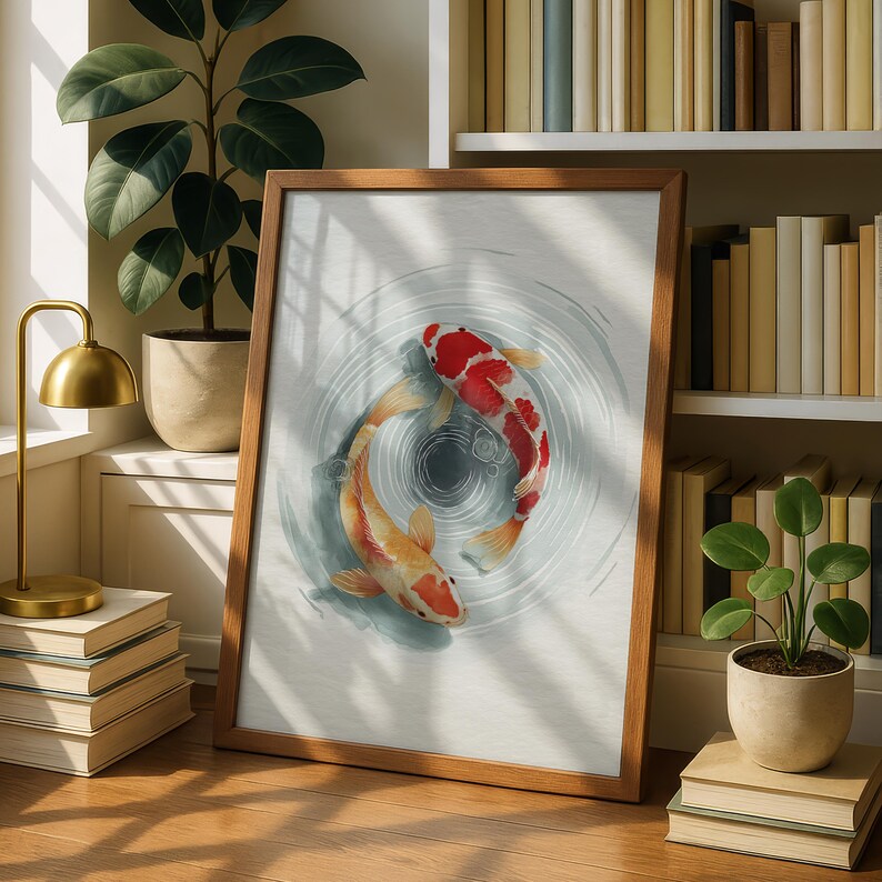 Koi Fish Wall Art I Japanese Yin Yang Poster I Zen Decor I Minimal ...