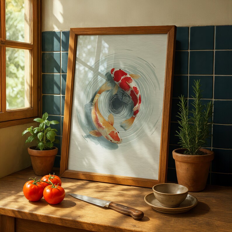 Koi Fish Wall Art I Japanese Yin Yang Poster I Zen Decor I Minimal ...