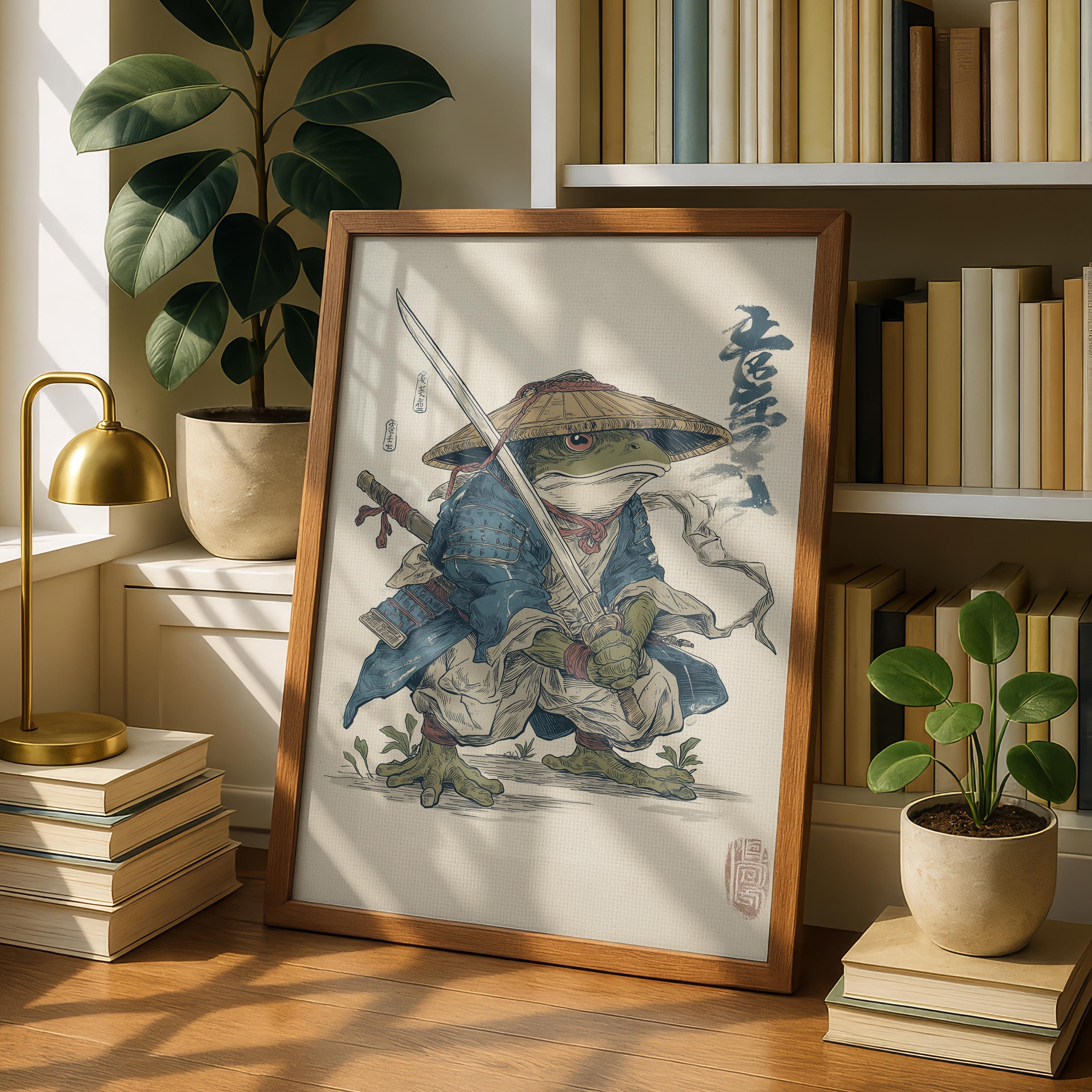 Samurai Frog Poster I Japanese Animal Art I Ukiyo-e Style Print I Funny ...