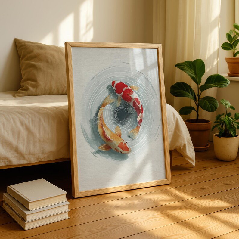 Koi Fish Wall Art I Japanese Yin Yang Poster I Zen Decor I Minimal ...