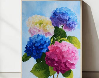 Hydrangea Print - Colourful Flower Art Print - Contemporary Botanical Decor