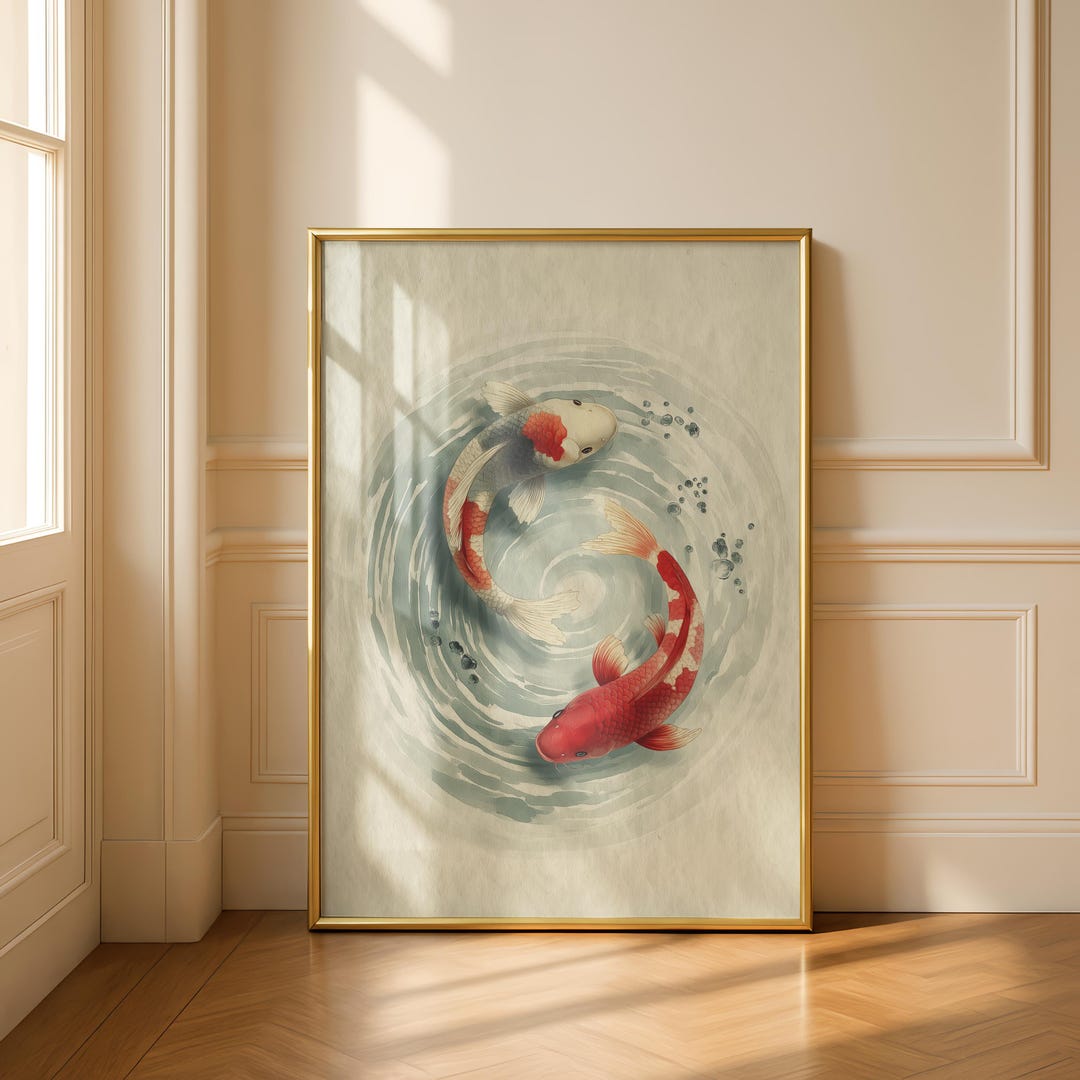 Koi Fish Wall Art I Japanese Yin Yang Poster I Zen Decor I Minimal ...