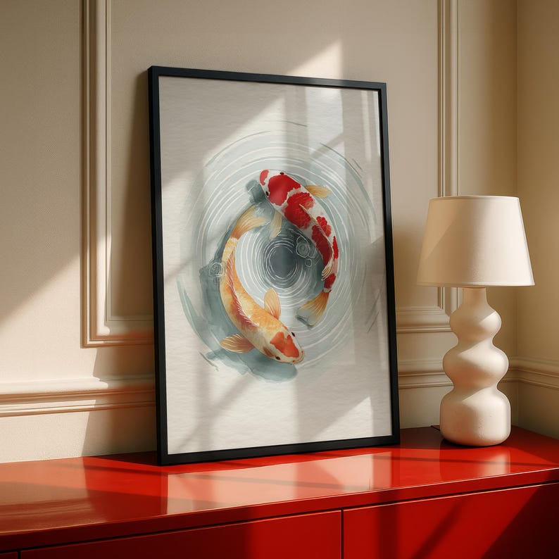 Koi Fish Wall Art I Japanese Yin Yang Poster I Zen Decor I Minimal ...