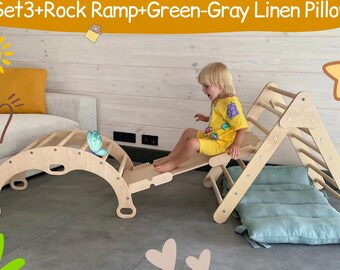 Arco da arrampicata con cuscino, Kletterbogen, Triangolo da arrampicata Montessori con rampa, Scalatore per bambini, Set da arrampicata, Kletterdreieck,Piklerdreieck