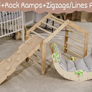 Wandelbares Kletterdreieck mit Rampe, Kletterdreieck-Set Kleinkind kletterer Montessori Kletterbogen Kissen Kletterdreieck, Klimdriehoek Set3 with Rock Ramp