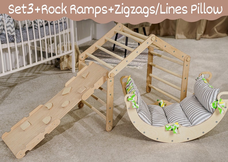 Wandelbares Kletterdreieck mit Rampe, Kletterdreieck-Set Kleinkind kletterer Montessori Kletterbogen Kissen Kletterdreieck, Klimdriehoek Set3 with Rock Ramp