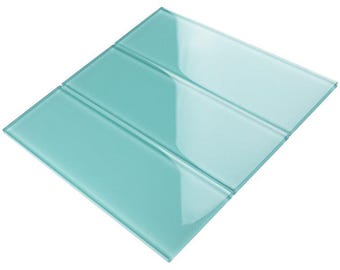 Tenedos 4" x 12" Aqua Blue Glass Mosaic Subway Tile 3 Pieces (1 sqft)
