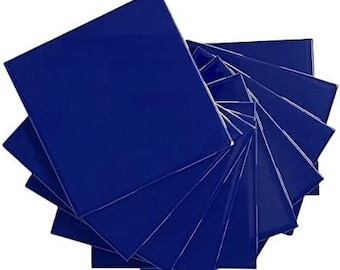 4 in Ceramic Tile 4.25 inch Gloss (Shinny) 4 1/4" Box of 10 Piece for Bathroom Wall and Kitchen Backsplash (Cobalt Blue)