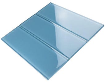 Tenedos 4" x 12" Light Blue Glass Mosaic Subway Tile 3 Pieces (1 sqft)