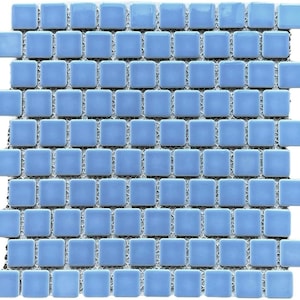 Cornflower Blue Brick Pattern 1x1 inch (Exact Size 1 1/8") Porcelain Pool Mosaic Floor Wall Tile Backsplash