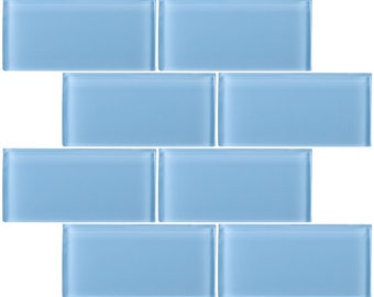 Tenedos 3" x 6" Light Blue Glass Mosaic Subway Tile 8 Pieces (1 sqft)