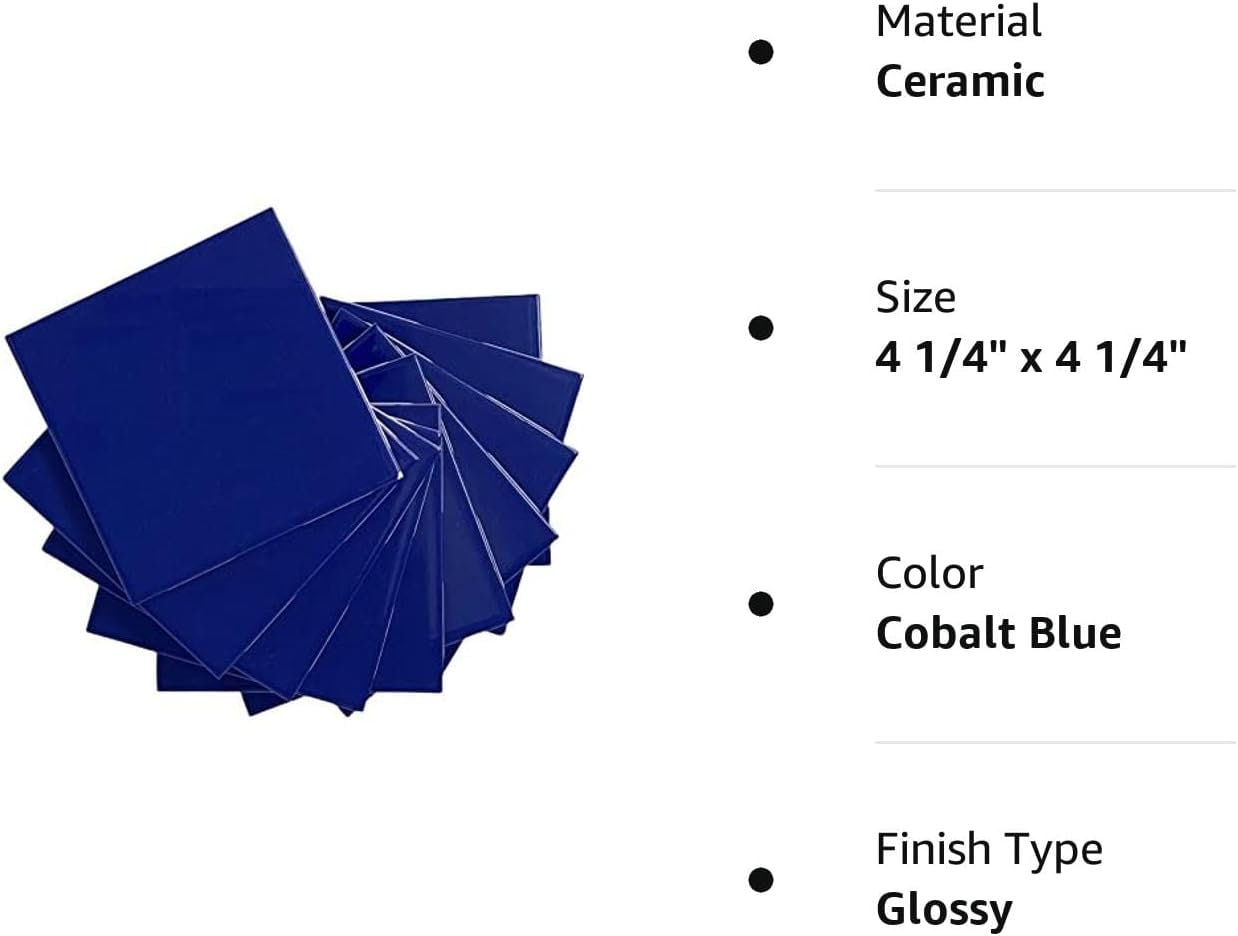 Azulejo Cerámico Azul Cobalto Alto Brillo Regal Tile Co: 4-1/4″ Cuadrado – Estilo Vintage, Hecho En USA