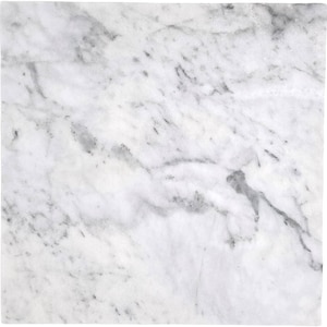 May include: White marble tile with gray veining. The tile has a smooth, polished surface.