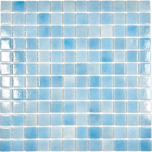 Tenedos Square 1x1 Sky Blue Recycled Glass Mosaic Floor Wall Pool Tile Backsplash (Exact Size 7/8 Inch)