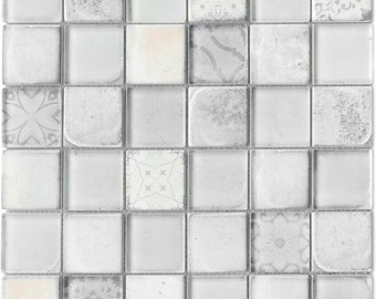 TCRNG-01 Classic Roman Soft White & Ice Blue 2x2 Glass Mosaic Tile -Kitchen and Bath backsplash (10 Sheets)